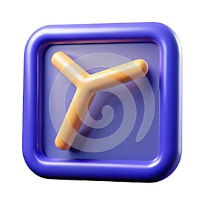 3d rendered yellow y shape inside a rounded square purple button icon