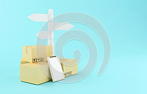 3d Carboard boxes with sign post.