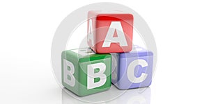 3d rendering abc cubes on white background