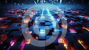 3d rendering of an abstract background with glowing cubes