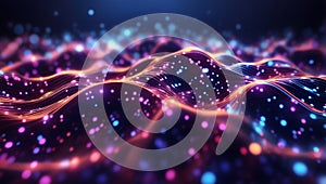 3d rendering of abstract background with glowing particles in empty space