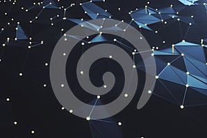 3D Rendering abstract background. Low poly mesh with connection lines and glowing dots or point. Cloud computing. Hi
