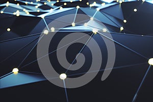 3D Rendering abstract background. Low poly mesh with connection lines and glowing dots or point. Cloud computing. Hi