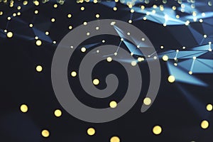 3D Rendering abstract background. Low poly mesh with connection lines and glowing dots or point. Cloud computing. Hi