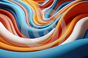 3d rendering of an abstract background with orange blue and white wavy lines