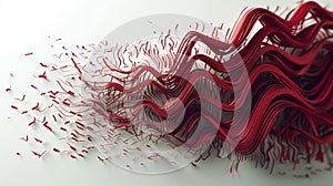 3d rendering of abstract background with red curved lines in empty space.