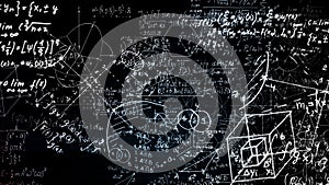 3D rendering of abstract blocks of mathematical formulas located in the virtual space
