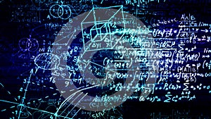 3D rendering of abstract blocks of mathematical formulas located in the virtual space