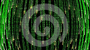 3D rendering of abstract blocks of matrix code located in the virtual space