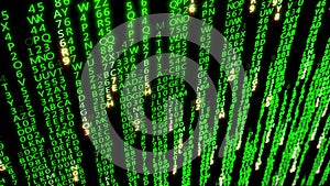 3D rendering of abstract blocks of matrix code located in the virtual space