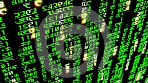 3D rendering of abstract blocks of matrix code located in the virtual space