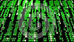 3D rendering of abstract blocks of matrix code located in the virtual space