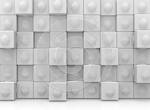 3d rendering. Abstract circle convex button cube box stack wall background