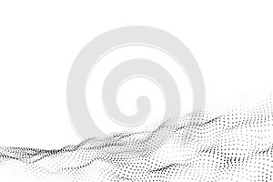 3D rendering abstract digital array wireframe black particles wave on white background