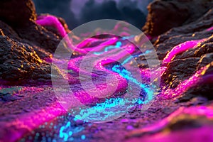 3d rendering of abstract digital data flowing with depth of field and bokeh effect, Abstract digital technology wallpaper with