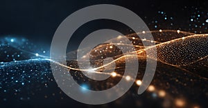 3d rendering of abstract digital particles wave flowing in space with depth of field and bokeh effect