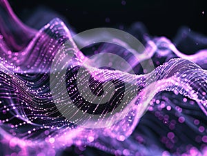 3d rendering abstract digital wave with particles. Futuristic wave with depth of field and bokeh. Generative AI