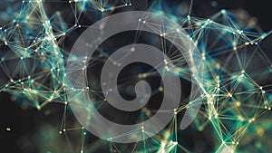 3D rendering of abstract forms of plexus, points and light rays with points of light