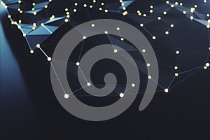 3D Rendering Abstract futuristic connection lines and glowing dots. Supercomputer technology, calculating cloud
