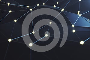 3D Rendering Abstract futuristic connection lines and glowing dots. Supercomputer technology, calculating cloud