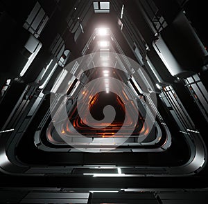 3D rendering. Abstract futuristic space triangular corridor