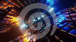 3d rendering abstract glow cube square dot shape grid flow wave pattern abstract