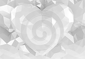 3d rendering. Abstract Gray white heart Low polygonal background