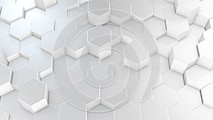 3D rendering of abstract hexagonal geometric white surfaces in virtual space