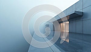 3d rendering of an abstract minimalist architectural structure, geometric architecture with chrome or metallic design.