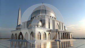 3d rendering of an abstract minimalist architectural structure, geometric architecture with chrome or metallic design.