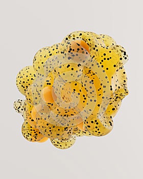 3d rendering abstract molecula yellow shape with black dots pattern photo