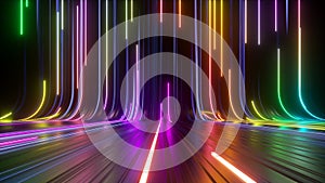 3d rendering, abstract neon background with colorful spectrum. Modern wallpaper with glowing vertical lines