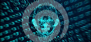 Abstract Network Connection Mesh Of Human Head On Binary Code