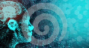 Network Connection Mesh Of Human Head With Brain On Binary Code