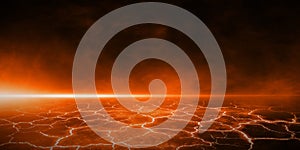 3D Rendering Abstract perspective heat red cracked ground texture after eruption