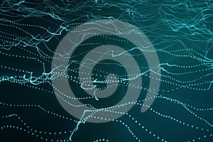 3d rendering abstract polygonal wave background with connecting dots and lines. Connection structure. Computer HUD. Flow