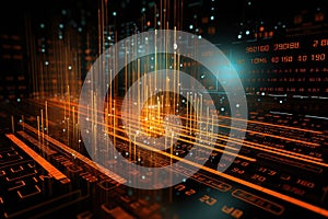 3d rendering of abstract technology background with a circuit board and binary code. Generative AI