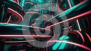 3d rendering of abstract technology copper pipe background. Futuristic Sci-Fi background