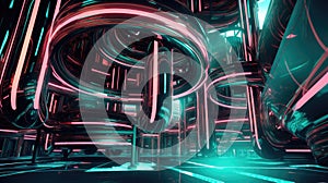 3d rendering of abstract technology copper pipe background. Futuristic Sci-Fi background