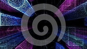 3D rendering of abstract virtual city inside a computer system. Hologram 3D Big Data Digital City