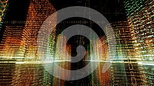 3D rendering of abstract virtual city inside a computer system. Hologram 3D Big Data Digital City