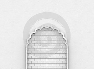 3d rendering. Abstract white brick blocks wall be hide cement door background. Stalemate or helpless way concept. photo