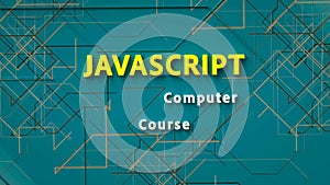 3d rendering of advertising banner for Javascript computer course. E-learning. Concept of Javascript programming language online