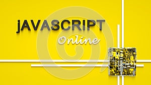 3d rendering of advertising banner for Javascript E-learning. Concept of Javascript programming language online learning. Online