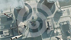 Rendering of an aerial of a nuclear power plant