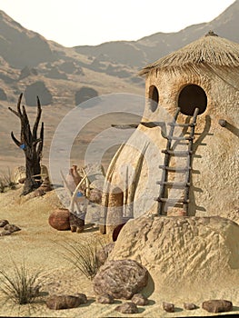 3d illustration of a Traditional tribal hut of african people