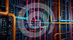 3D rendering of AI algorithms visualized as data flowing through pipelines