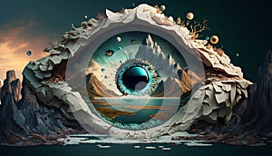 3d rendering of an alien planet in the form of an eye