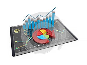 3D Rendering analysis of financial data in charts - modern graphical overview of statistics