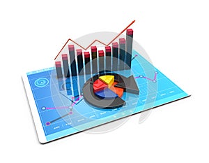 3D Rendering analysis of financial data in charts - modern graphical overview of statistics